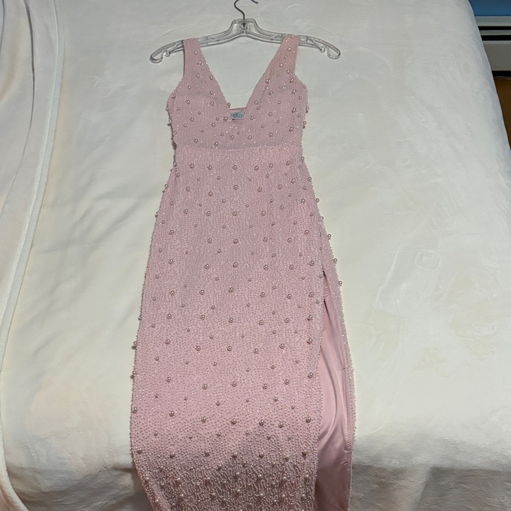 Oh Polly Pink Beaded Backless Dress